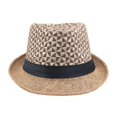 thumbnail image 2 of Sombrero Fedora de paja de verano, sombrero de ala corta para el sol de Panamá, sombrero de playa Trilby para hombres y mujeres, negro, M Feliz Sencillez, 2 of 5