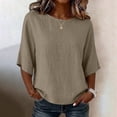 thumbnail image 2 of Women's Summer T Shirts Cotton Linen Blouse Casual Crew Neck Pullover Loose Lightweight Tops by Yigetop Khaki S, 2 of 8