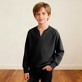 thumbnail image 6 of Jalioing Long Sleeve Shirt for Boys Casual Dropped Shoulder V Neck Texture Tops Kids Teens Plain Shirts 4-14 Years, 6 of 7