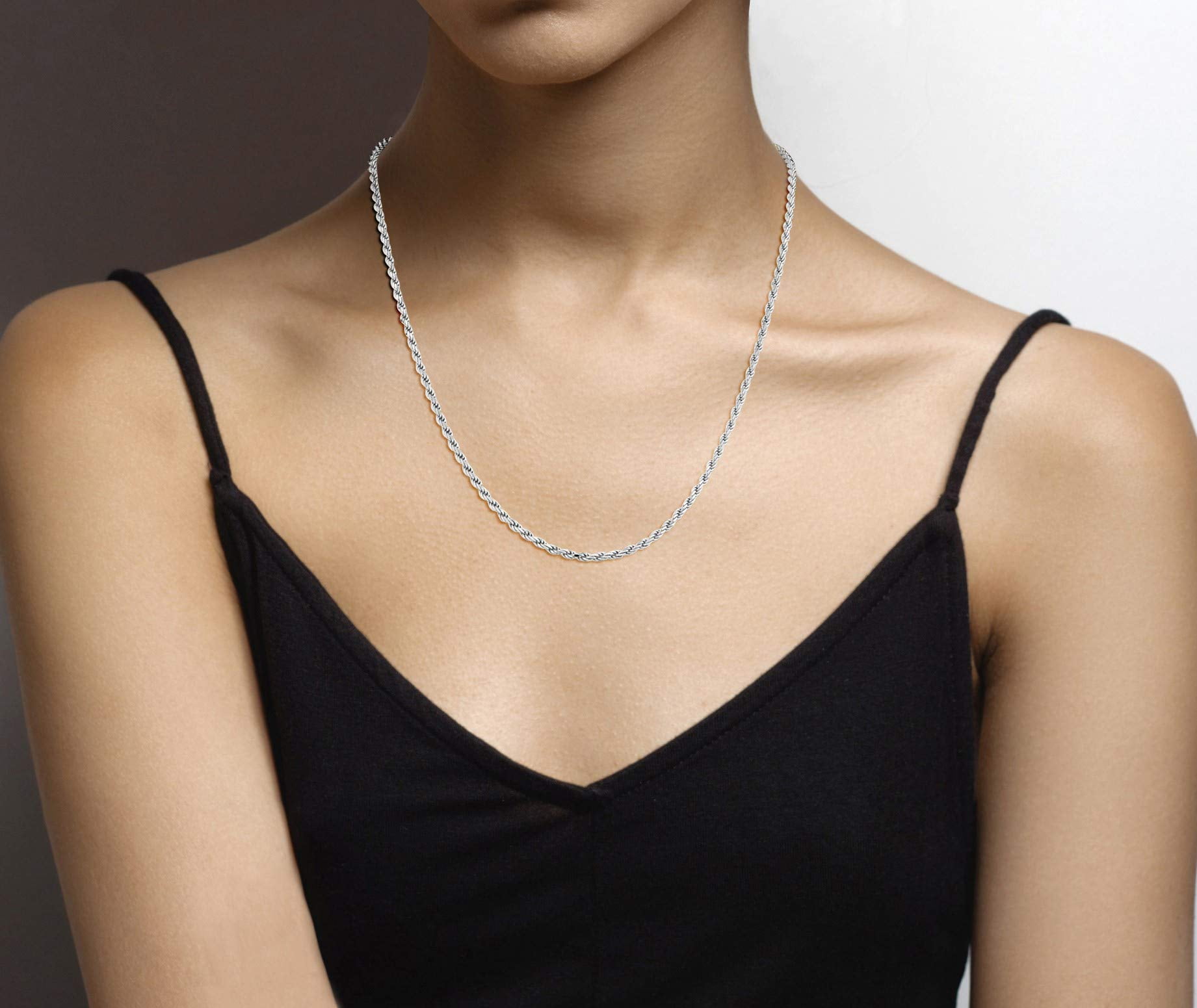 Miabella Solid 925 Sterling Silver Italian 3mm Diamond-Cut Braided Rope Chain Necklace for Men Women, 925 Sterling Silver Made in Italy (Length 22 Inches (men's average length))