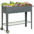 thumbnail image 2 of Outsunny 41" x 15" x 32" Raised Garden Bed Elevated with 2 Wheels, Bottom Shelf for Storing Tools, & Water Drainage Hole, gray, 2 of 9