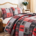 thumbnail image 6 of Jessy Home Rustic Bear Quilt King Size Red Black Plaid Bedspread Microfiber Coverlet Set, 6 of 8