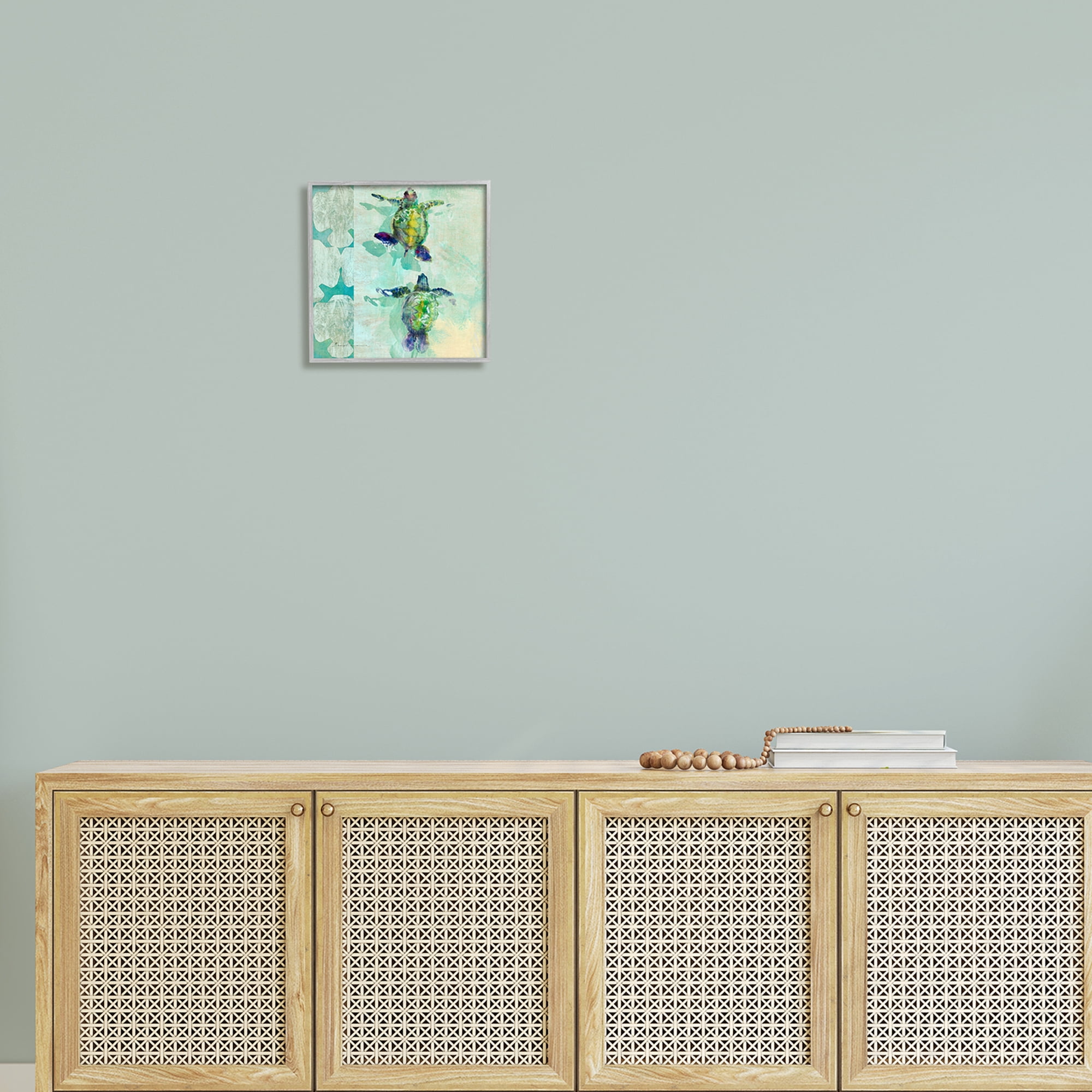 Stupell Green Turtles Swimming Abstract Shapes Landscape Painting Gray Framed Art Print Wall Art