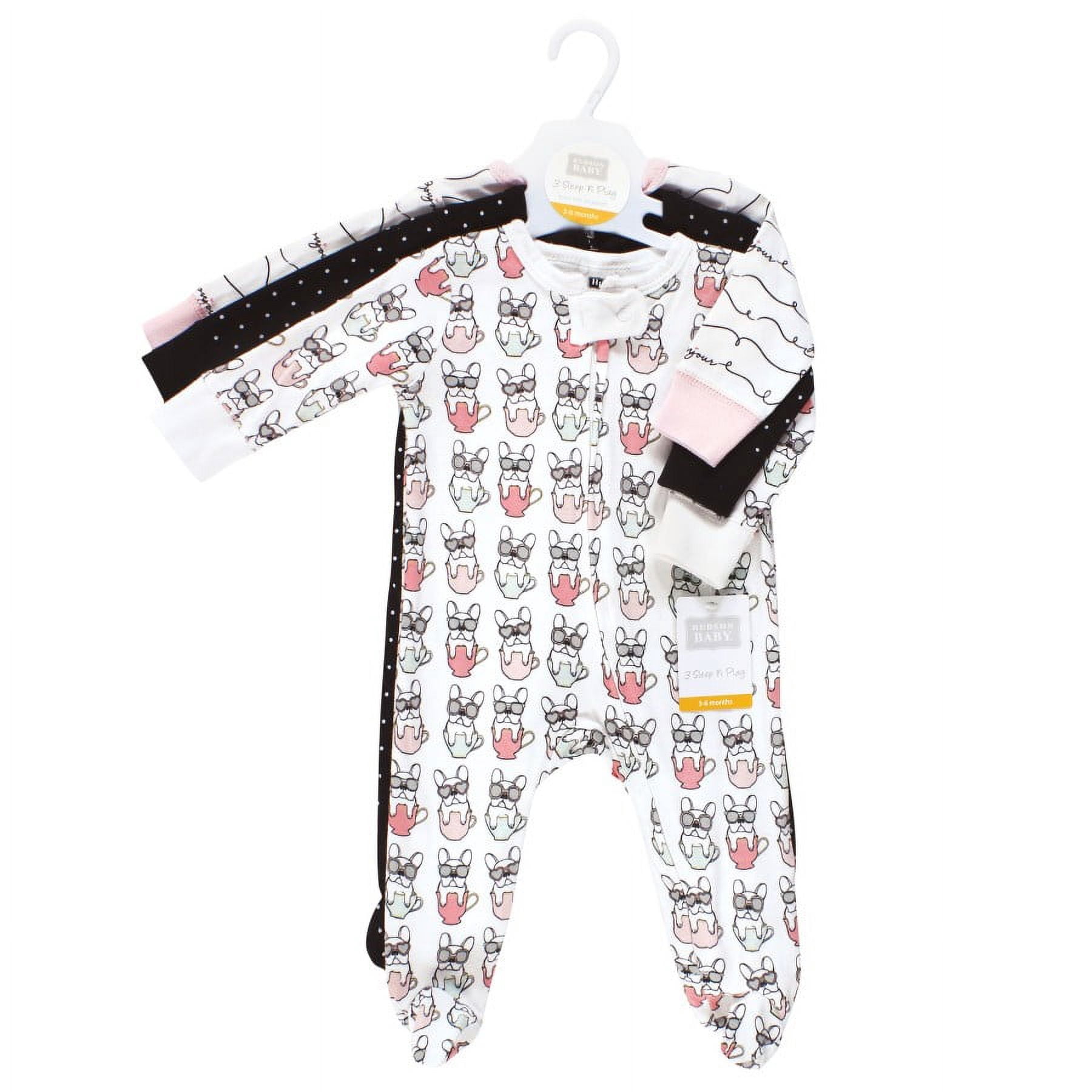 Hudson Baby Infant Girl Cotton Sleep and Play, Bonjour, 3-6 Months