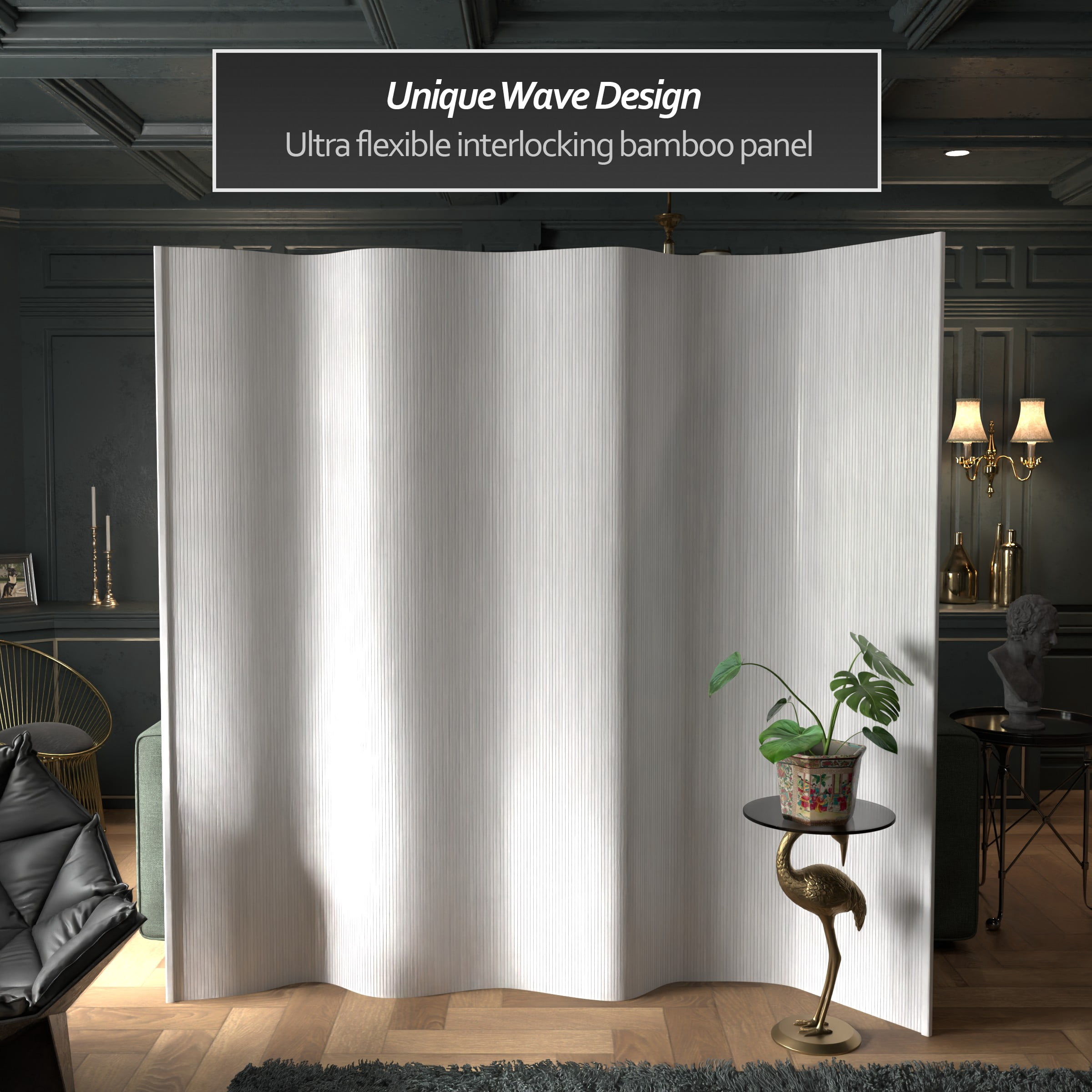 7 ft. Tall Bamboo Wave Screen - White