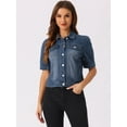 thumbnail image 4 of DARING DIVA Women's Short Puff Sleeves Button-Down Denim Jacket M Dark Blue, 4 of 6