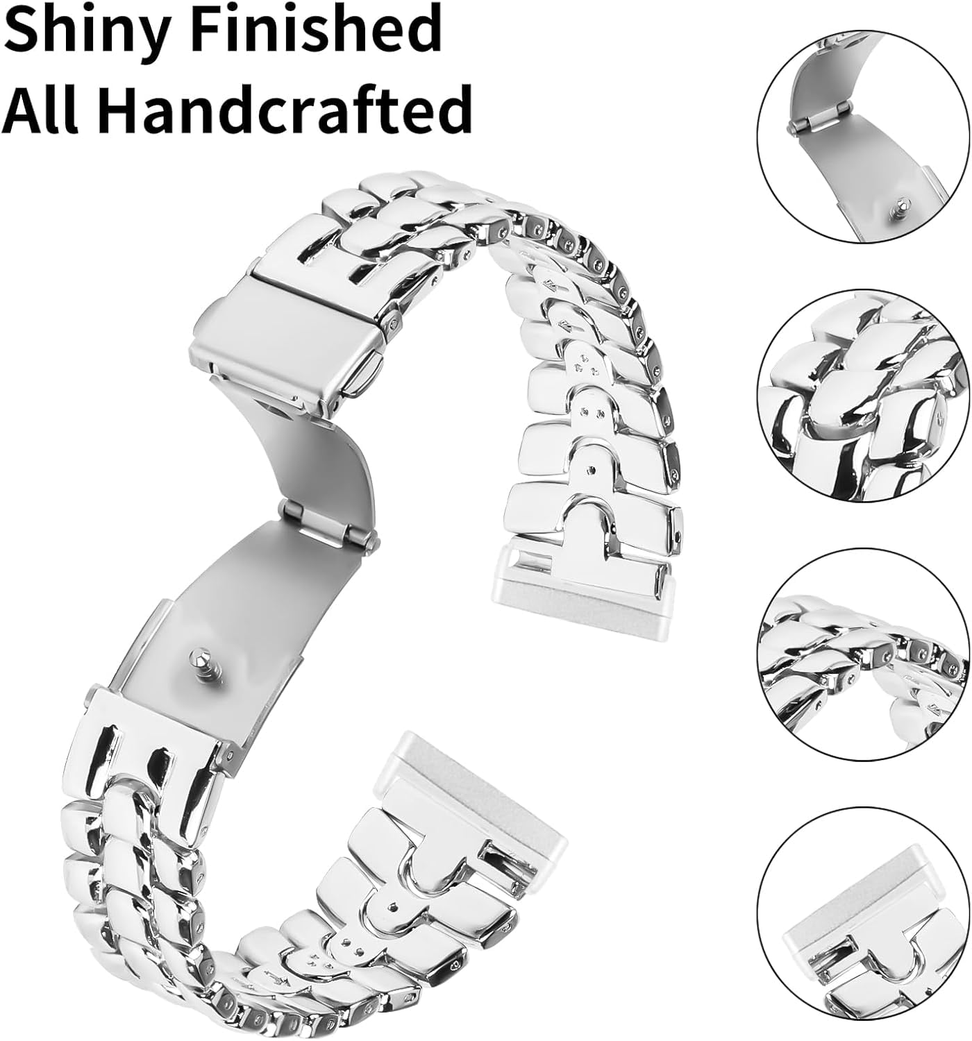 REQO Metal Bands Compatible with Fitbit Versa 4/Versa 3/Sense 2/Sense, Women Replacement Wristband