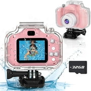 Upgrade Kids Waterproof Camera Christmas Birthday Gifts for Girls Age 3-12 Children Digital Camera Underwater, HD Video Toddler Camera Toy for 3 4 5 6 7 8 Year Old Girl (Pink)