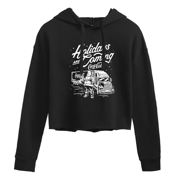Coca-Cola - Holidays Are Coming Truck - Juniors Cropped Long Sleeve Fleece Hoodie