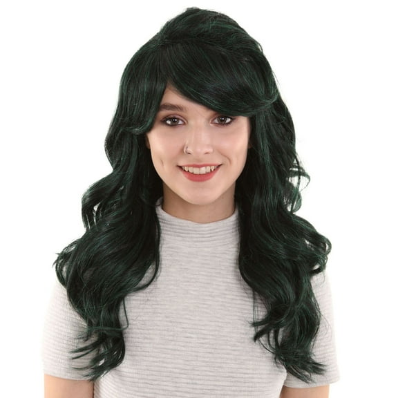 Women's Dark Green Color Curly Long Length Trendy Space Invader Wig
