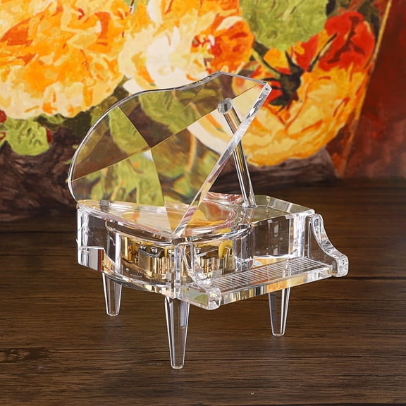 Crystal Music Box, Mechanical Clockwork Decorative Piano Musical Box,Transparent Piano Ornament Romantic Gift for Girl Women (Tune: for Elise)