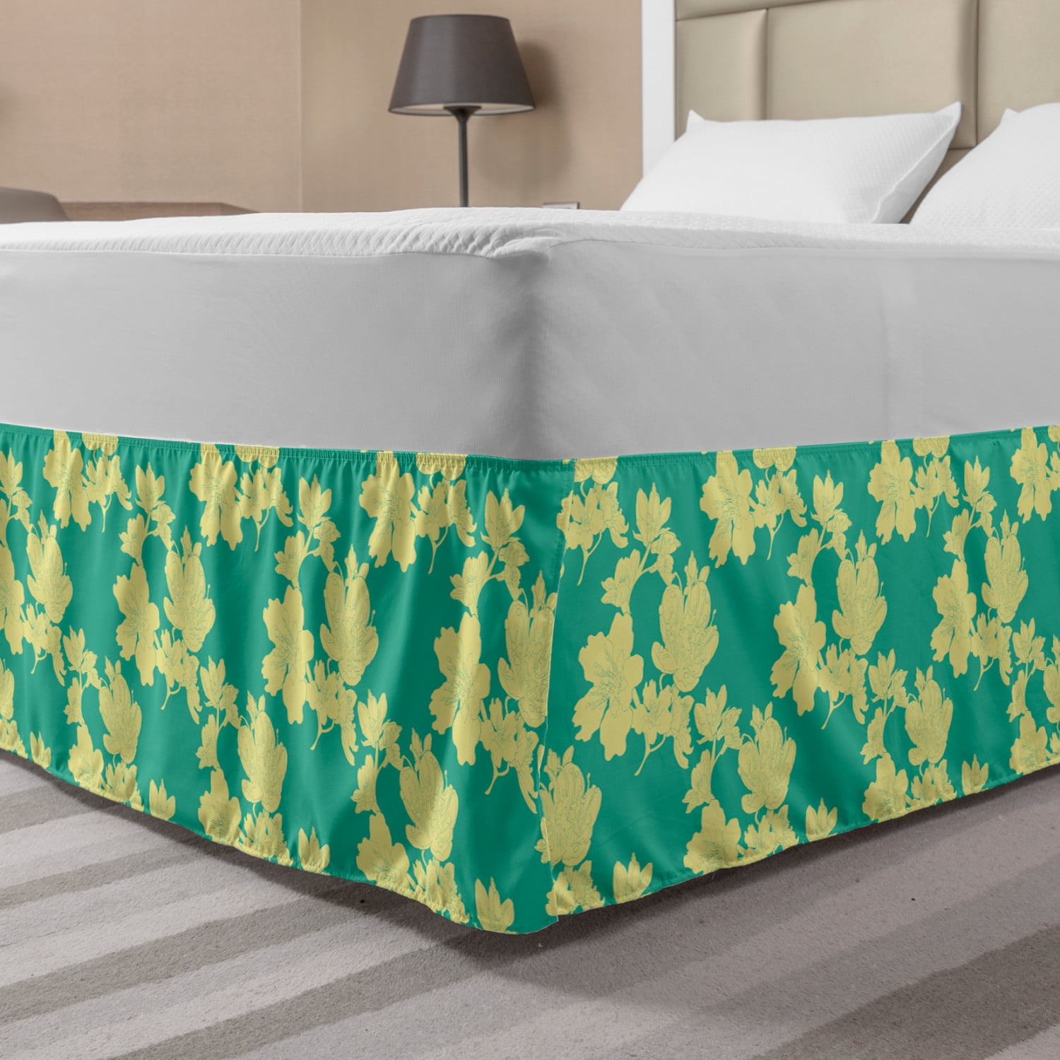 Floral Bed Skirt, Botanical Fantasy Pattern of Summer Tone Flowers in