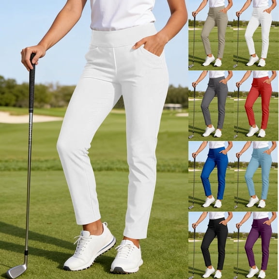 WPPGONE Golf Pants for Women Elastic Waisted Slim Fit Comfortable Straight Leg Bottoms Athletic Outdoor Trousers with Pockets,XL