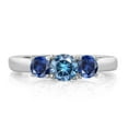 thumbnail image 2 of Gem Stone King 925 Sterling Silver 3-Stone Ring Round Persian Blue Moissanite and Created Sapphire Blue (1.00 Cttw, Size 8), 2 of 4