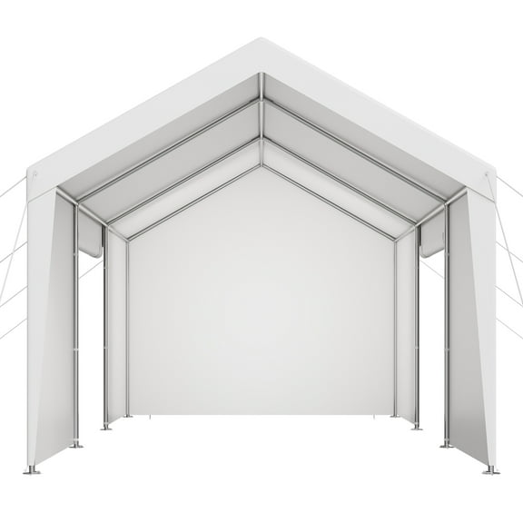 KFFKFF 12 x 20 FT Outdoor Car Canopy with Removable Sidewalls & Door, Heavy Duty Portable Outdoor Garage Carport, UV-Resistant Car Shelter for Automobiles, Boats, White