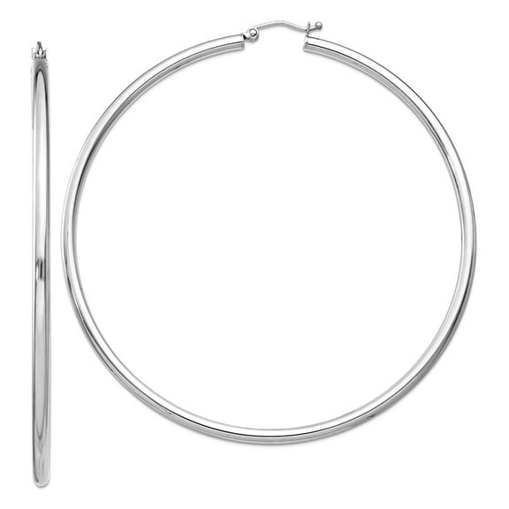 925 Sterling Silver Polished Hollow tube Hinged post 2.5mm Round Hoop Earrings 73x71mm Wide 2.5mm Thick Hoop Earring for