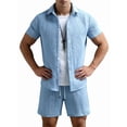 thumbnail image 4 of Men'S Waffle Knit 2-Piece Outfit with Button Down Shirt and Shorts for Summer Royal Blue M, 4 of 8