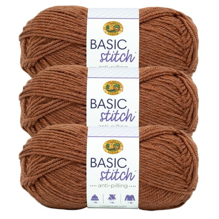 UPC: 0842093129448 | Lion Brand Yarn Basic Stitch Anti Pilling Russet Heather Anti Pilling Medium Acrylic Brown Yarn 3 Pack