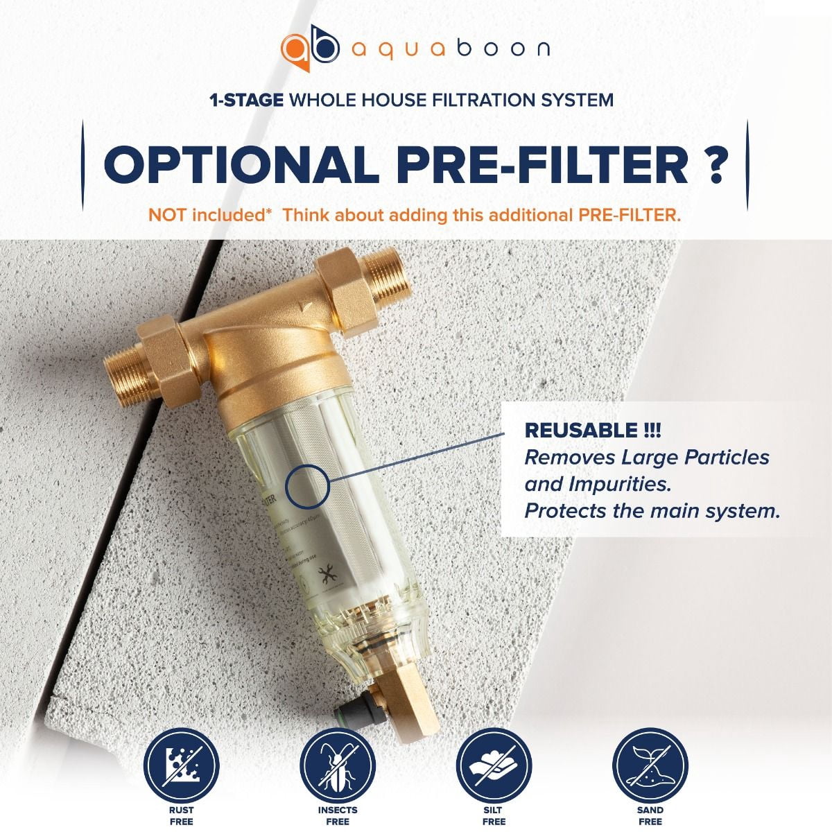 Aquaboon 20" x 4.5" Whole House Well Water Filter System with Pressure Release (1" Port) | Certified | Compatible with Pentek 150233, 150235, Geekpure BB- 20B