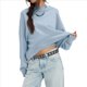 thumbnail image 3 of Sudadera Corta de Larga con Cuello Redondo para Mujer, Lindas y Holgadas. Azul XL, 3 of 10