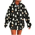 thumbnail image 2 of Women's Halloween Hoodies Pumpkin Ghost Print Oversized Pullover Long Sleeve Drawstring Sweatshirt Spooky Tops with Pocket, 2 of 5