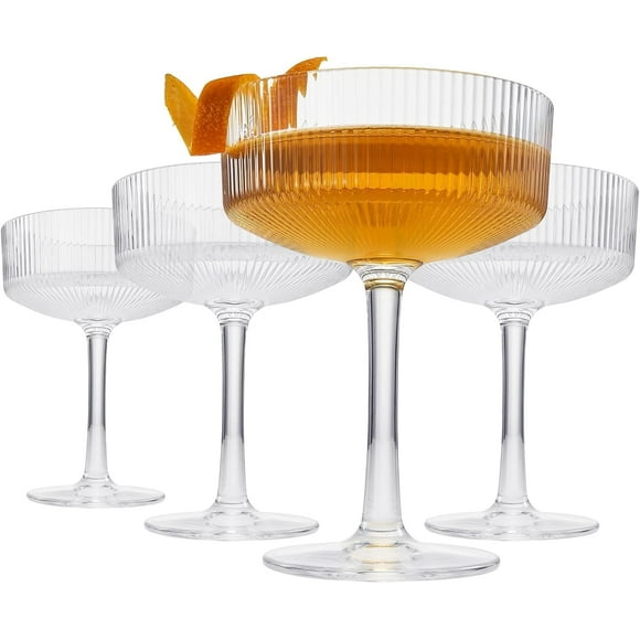 Set de 4 Copas Bluelander, Copas de Cristal, Capacidad de 280 ml, Diseño de Líneas