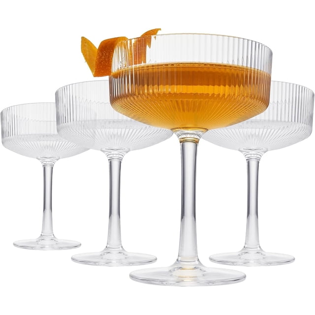 Set de 4 Copas Bluelander, Copas de Cristal, Capacidad de 280 ml, Diseño de Líneas