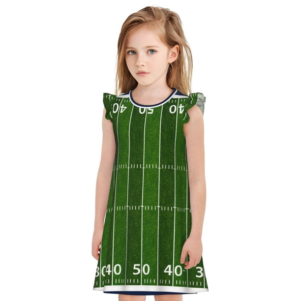 Fotbe American Football Field Vestido de Dormir para Niñas de 3 a 10 Años, Mangas Cortas, Estilo Princesa, Pijama Camisón con Mangas Voladas-XX-Large