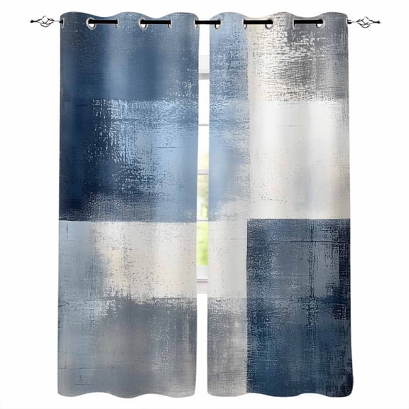 Navy Blue Grey Ombre Blackout Curtains 54 Inches Long for Bedroom, Modern Oil Painting Abstract Thermal Insulated Room Darkening Black Out Window Curtain Panels Grommet Drapes for Living Room