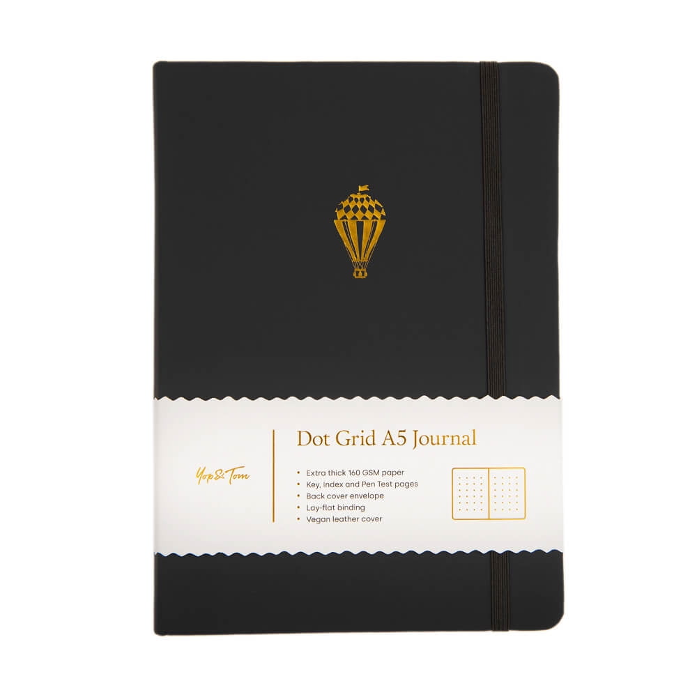Yop & Tom A5 Lined Journal - Forest Green Vegan Leather With Gold Hummingbird, 180 Pages, Lay-Flat Binding