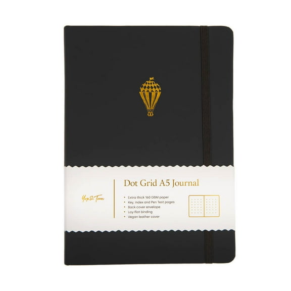 Yop & Tom - Bullet Dot Grid Journal Extra Thick Paper 160 GSM - Hardback A5 - Charcoal Hot Air Balloon