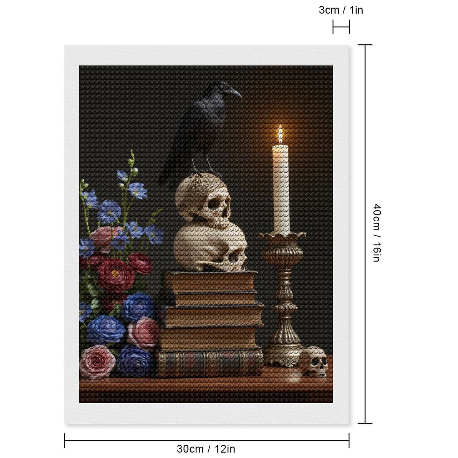 Diamond Art Kits for Adults, Floral Skull Books Candle Raven 5D Diamond Painting Kits for Adults Beginners, DIY Full Drill Diamond Painting, Gem Art and Crafts 12x16
