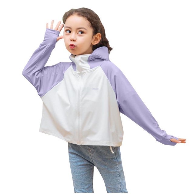 Penkiiy Chicas Chicas Camisa de manga larga Protección solar Capucha Ligera Entrenamiento atlético Suéter Top Rash Guard para niños 11 Años Púrpura