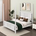 thumbnail image 3 of BEBPILOO Traditional King Size Solid Wood Four Poster Bed with Horizontal Grille Design, White, 3 of 12