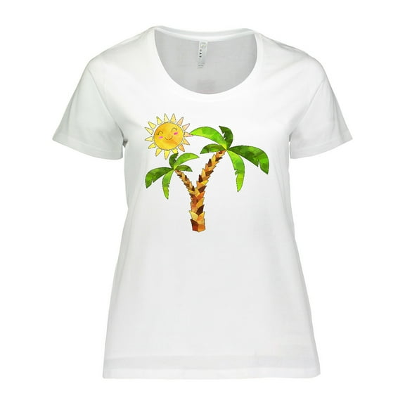 Inktastic Palm Trees with Cute Smiling Sun Women's Plus Size T-Shirt