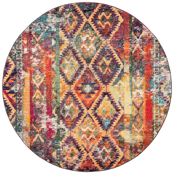 SAFAVIEH Monaco Marisa Southwestern Area Rug, Purple/Orange, 6'7" x 6'7" Round