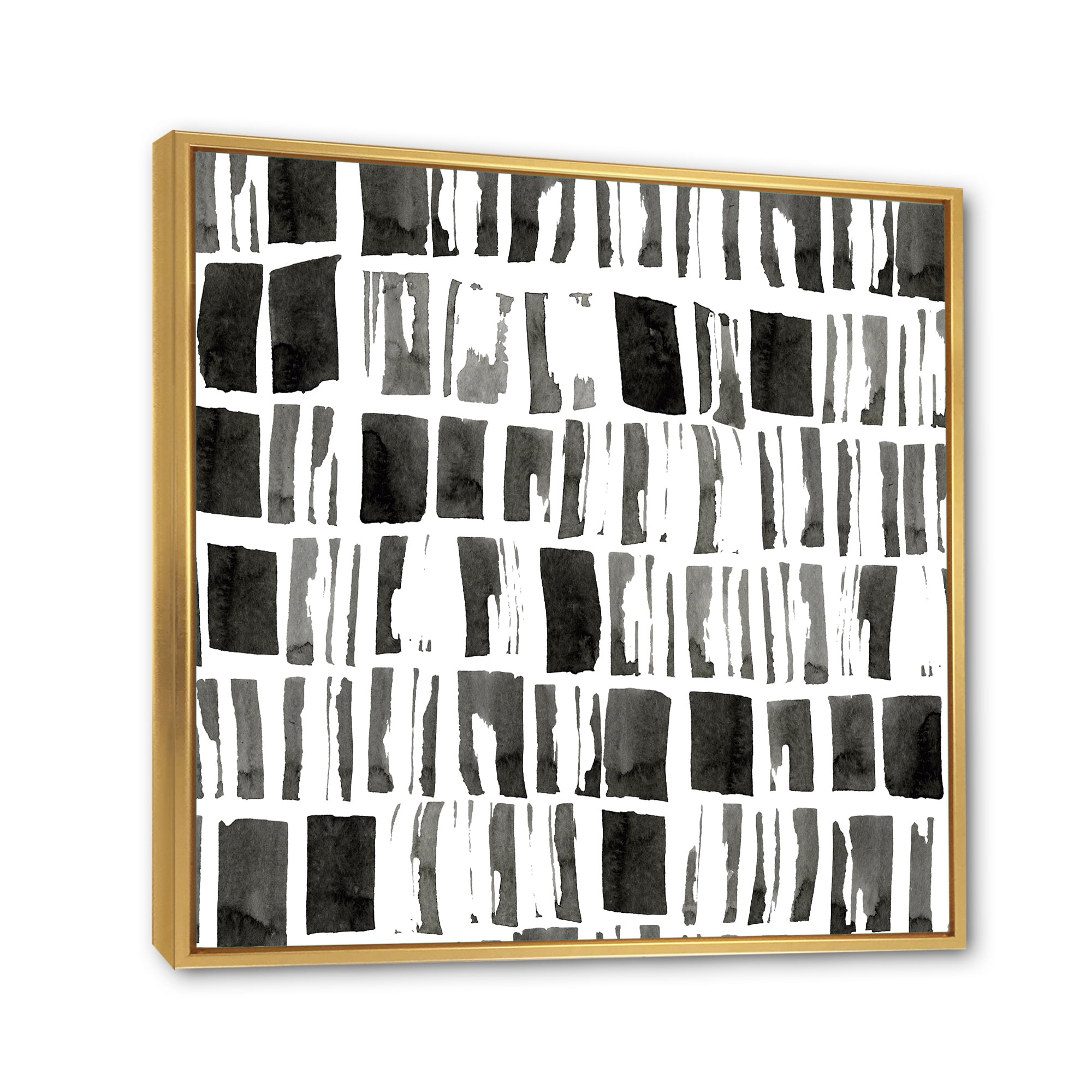 Designart 'Abstract Black and White Bricks' Modern Framed Canvas Wall Art Print