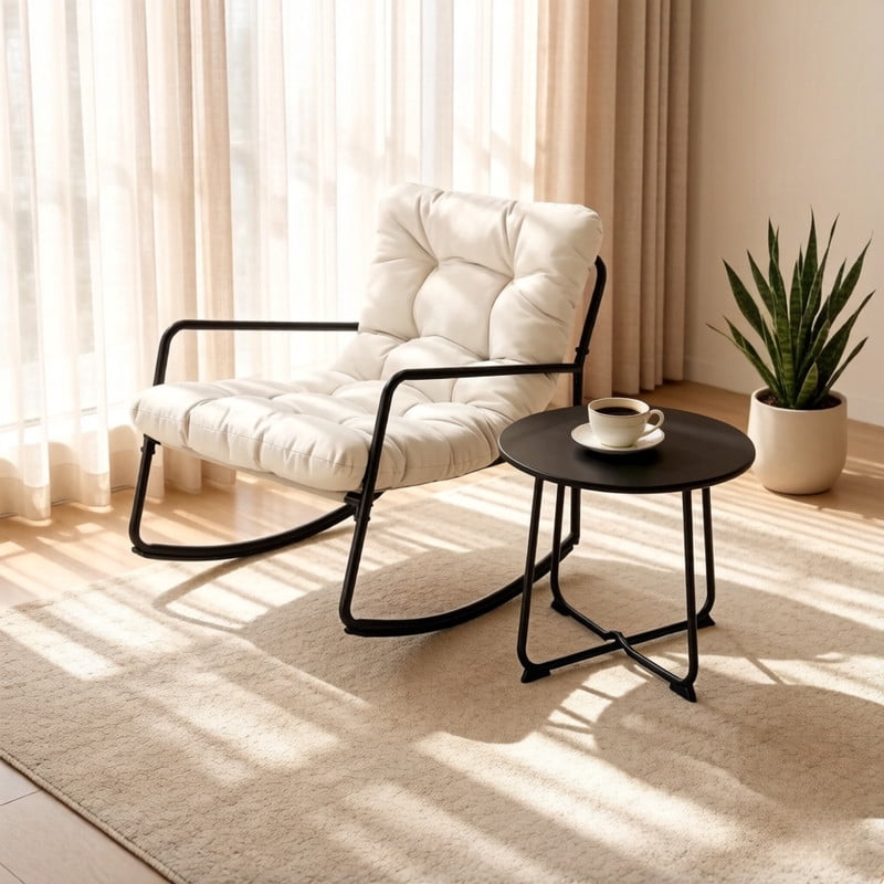 2-Piece Indoor & Outdoor Universal Rocking Chair with Side Table, Glider Rocking Recliner Chair with Cushion, Accent Armchair