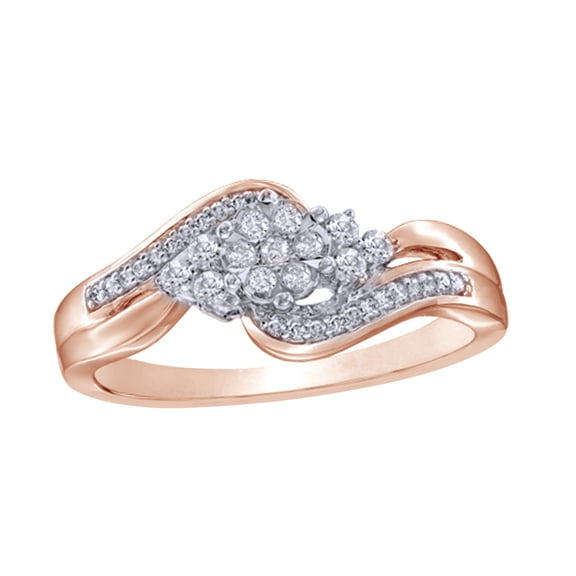 Round Cut White Natural Diamond Split Shank Flower Promise Ring in 10k Rose Gold (0.2 Cttw)