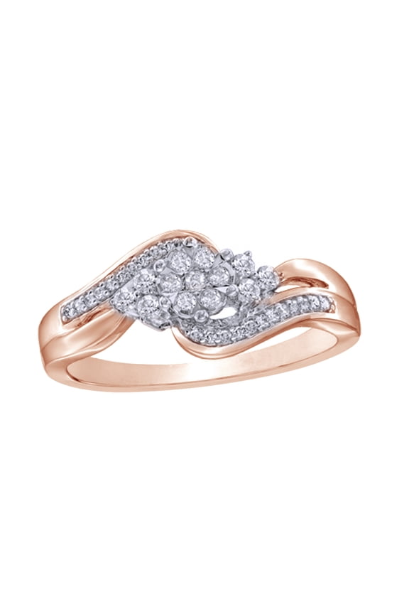 Round Cut White Natural Diamond Split Shank Flower Promise Ring in 10k Rose Gold (0.2 Cttw)