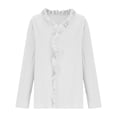 thumbnail image 4 of ClodeEU Women's Ruffle Collar Long Sleeve Linen Blend Shirt,Solid Color Casual Blouse White,Womens Plus L, 4 of 6