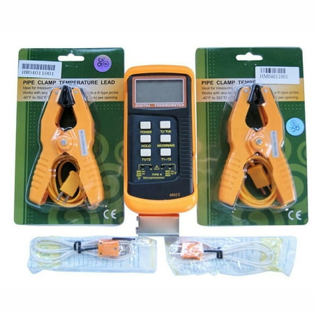 

Dual Channel K Type Digital Thermocouple Thermometer 6802 II 2 Pipe Clamp New