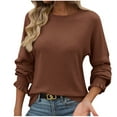 thumbnail image 2 of Blmnix Brown Women's Novelty Tops & Tees Ribbed Smocked Cuffs Relaxed Oversized Graphic Tees Crew Neck Cotton Long Sleeve Tees, 2 of 5