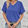 thumbnail image 2 of ZyeKqe Womens T Shirts Casual Short Sleeve Shirts Solid Color Summer Top Loose Fitted Tunic Tops Blouses, 2 of 7