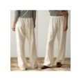 thumbnail image 4 of Yunliwuli Womens Pull On Pants Elastic Waistband Solid Color Wide Leg Loose Casual Comfy Trousers, 4 of 9