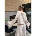 thumbnail image 4 of Women Ruffle V Neck Tie Front Flare Sleeve Crop Shirt Wide Leg Pants 2 Piece Casual Outfit Set Color S, 4 of 10