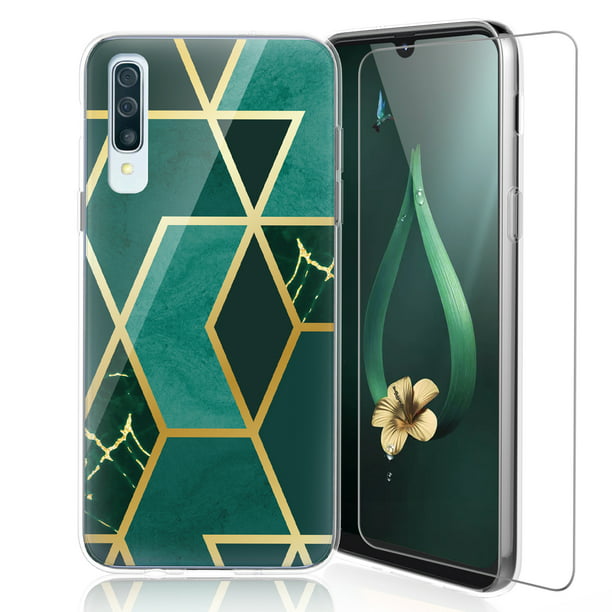 Inzet Vakantie Gehuurd TJS Phone Case for Samsung Galaxy A50, with [Tempered Glass Screen  Protector] Ultra Thin TPU Matte Color Marble Transparent Clear Cover (Dark  Green) - Walmart.com
