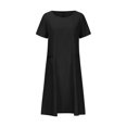thumbnail image 4 of Birdeem Robe Décontractée Mode Col Rond Boutons Manches Courtes Coton Lin Longueur Genou avec Poches Robes Unies, 4 of 12
