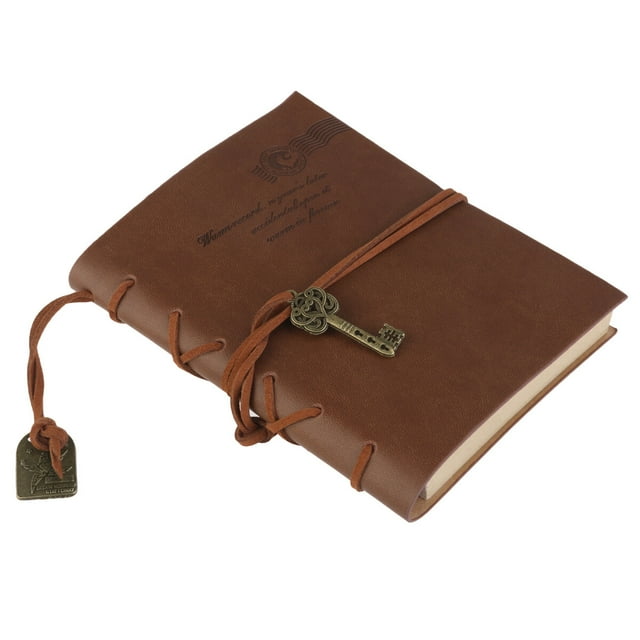 EeaseMX Cuaderno TINKSKY clásico estilo retro vintage con tapa de PU, encuadernado con cuerdas y llave, en blanco, bloc de notas, diario de viaje, cuaderno de bocetos (café)