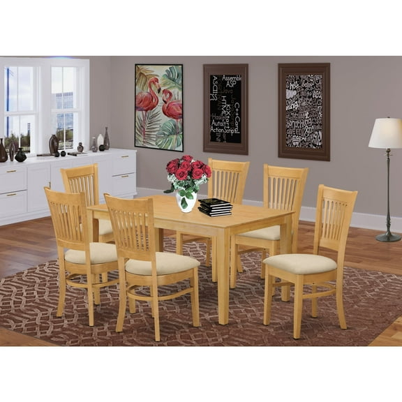 East West Furniture CAVA7-OAK-C Sophisticated Rectangular Kitchen Dinette Table & 6 Chairs, Oak